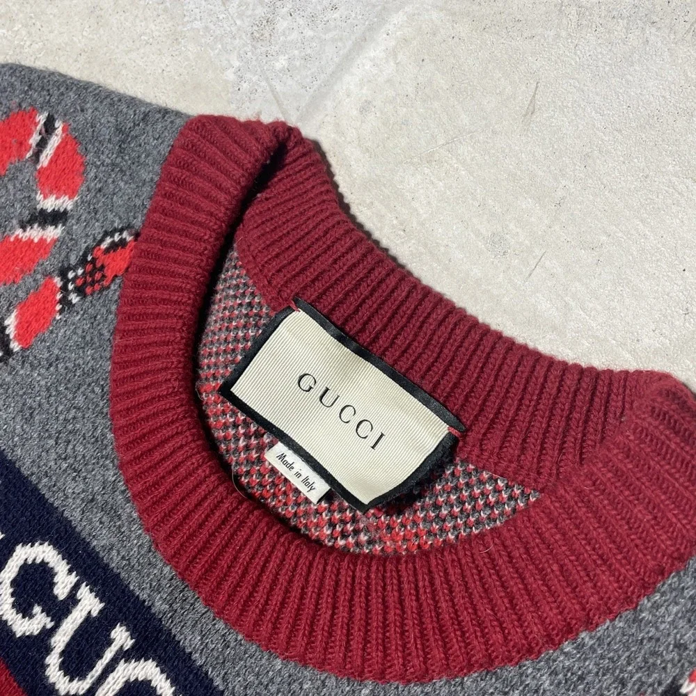 100% AUTHENTIC Gucci Sine Amore Nihil Wool Sweater Men SZ M AOP Red Snakes Tiger